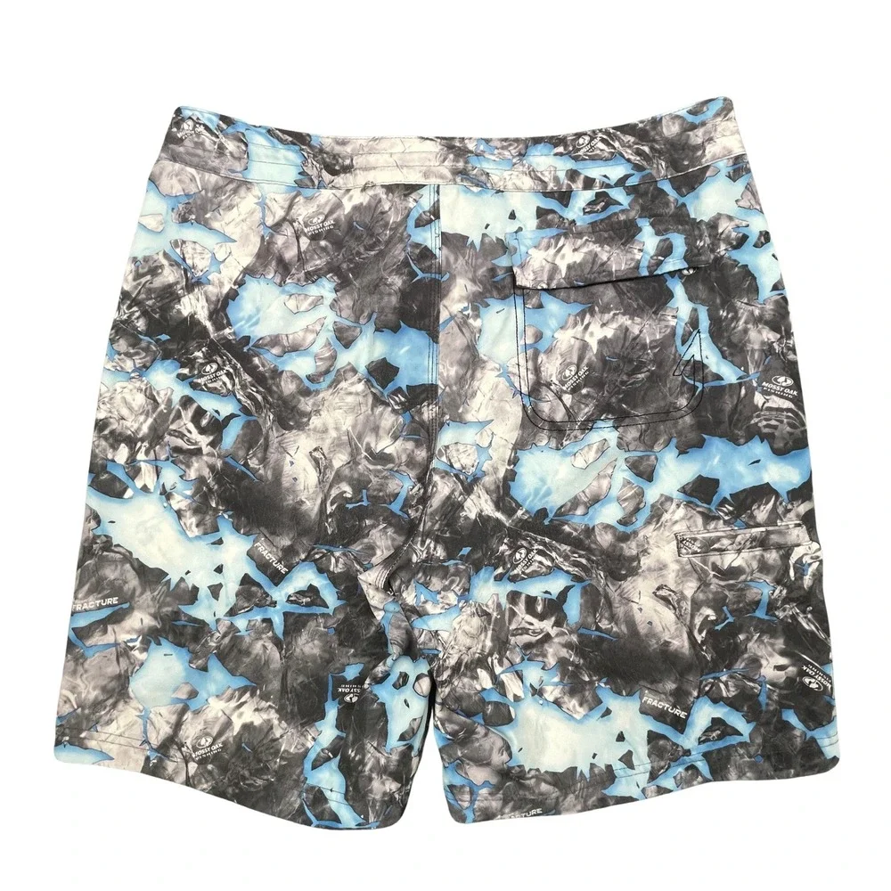 Huk Performance Fishing Board Shorts Mens 36 Mossy Oak Fracture Camo Blue Gray